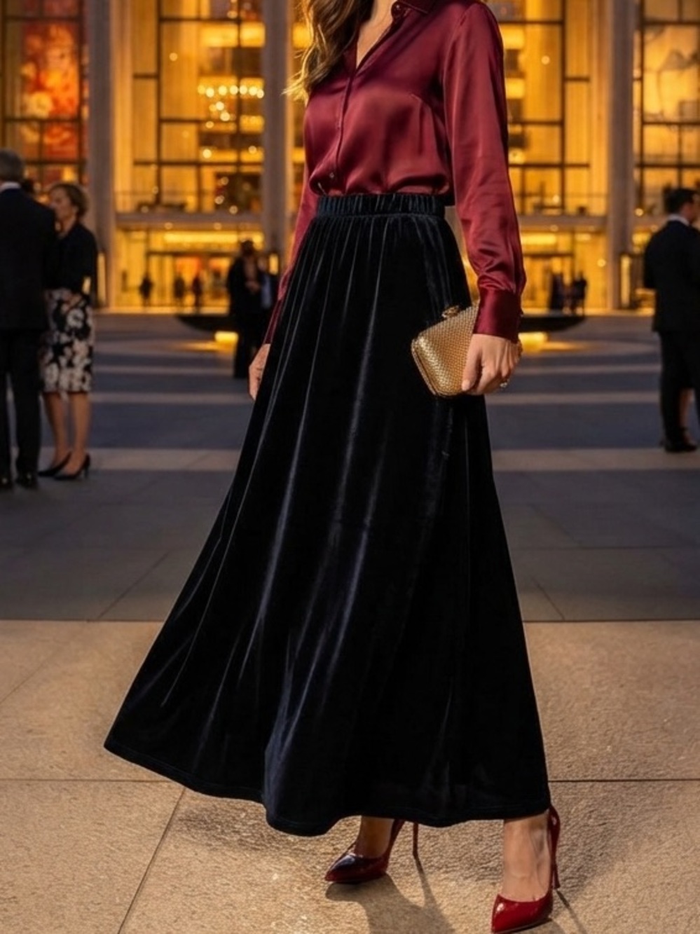 Bentley Black Velvet Maxi Skirt Size M Long Elastic Waist Gala Holiday Modest